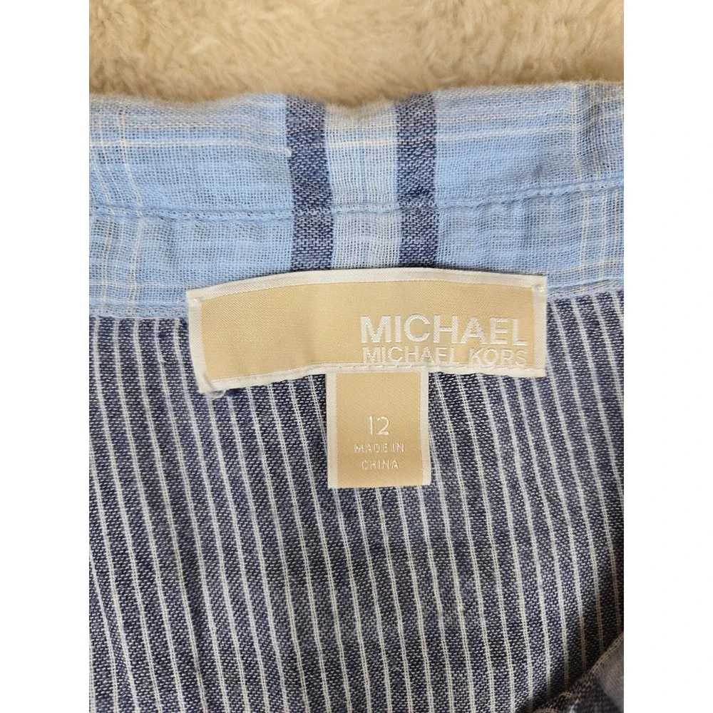 Michael Kors Blue Plaid‎ Long Sleeve Button Up Shirt Dress Tunic Size 12